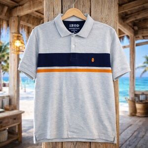 IZOD Advantage Polo Mens Size Medium Natural Stretch Work Golf Gray Shirt